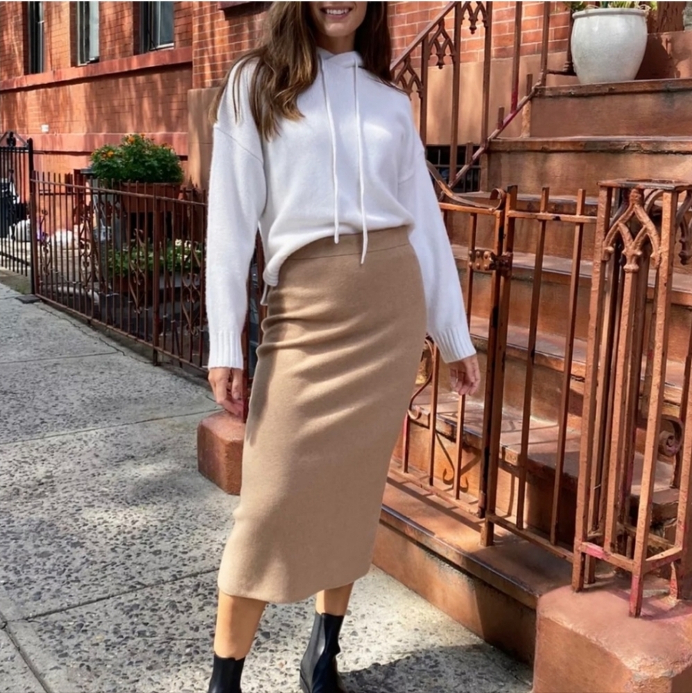Babaton Camel Midi Knit Skirt